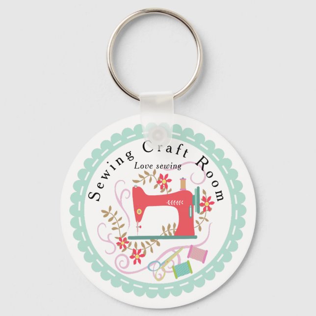 Chaveiro Adoro Sewing Machine. Personalizado. Azul. (Frente)