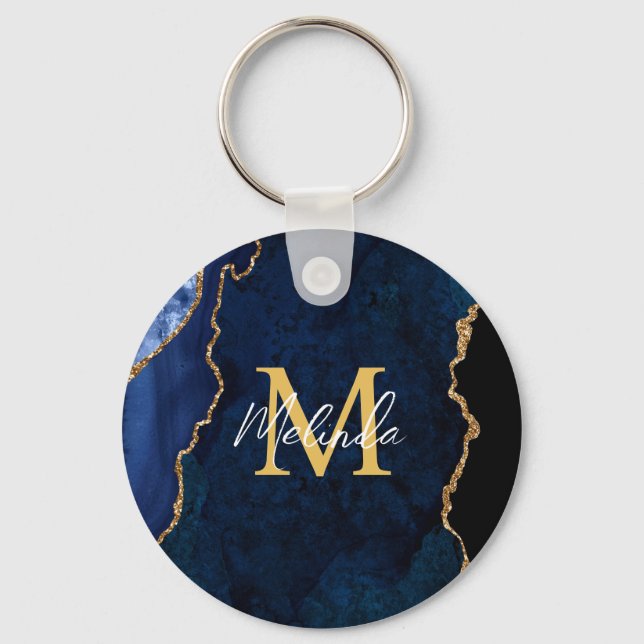 Chaveiro Ágata Marmore Azul Naval e Dourado (Frente)