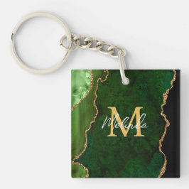 Chaveiro Agate de mármore verde e Dourado