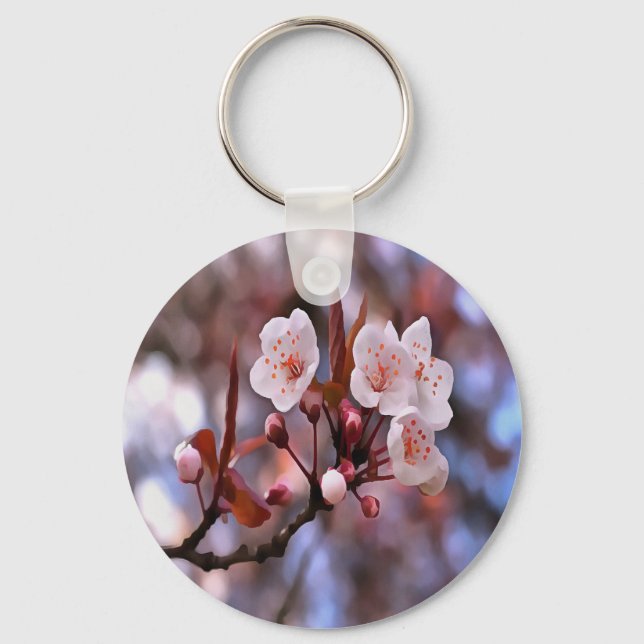 Chaveiro Agrupamento de Flores de Cereja com Cor-de-Rosa e  (Frente)