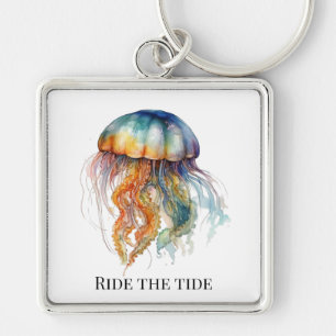Chaveiro Água-viva Rainbow Tides: Arte em Aquarela