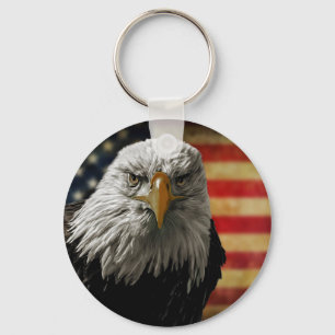 Chaveiro Águia Balda Americana na Bandeira Grunge