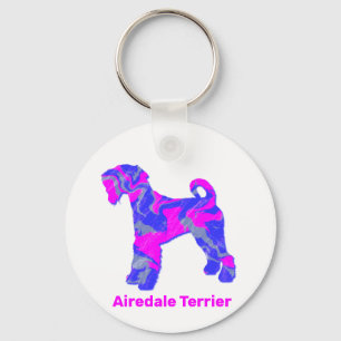 Chaveiro Airedale Terrier Cachorro Louco Rosa Quente e Azul