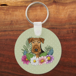 Chaveiro Airedale Terrier Com Flores Coloridas E Nome