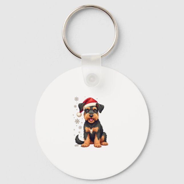 Chaveiro Airedale Terrier no chapéu de natal (Frente)