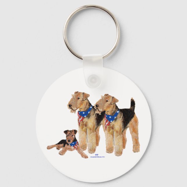 Chaveiro Airedale Terriers Bandeira Americana (Frente)