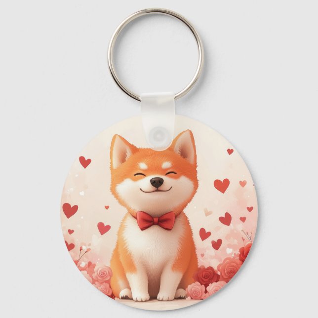 Chaveiro Akita com Rosas - Dia dos Namorados  (Frente)
