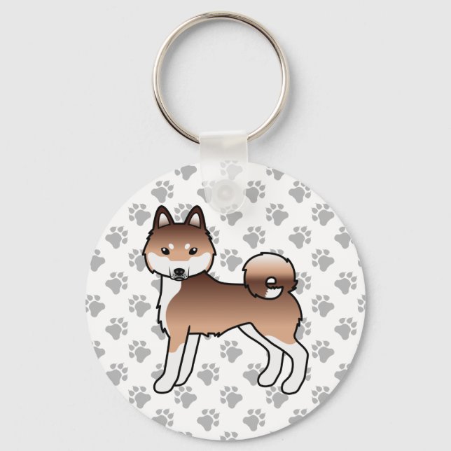 Chaveiro Alaskan Klee Kai Vermelho e Branco Cachorro Fofo e (Frente)