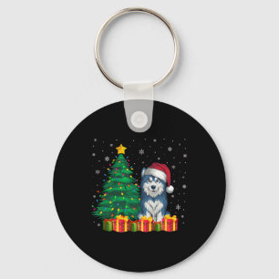 Chaveiro Alaskan Malamute Santa Hat Luzes De Natal D