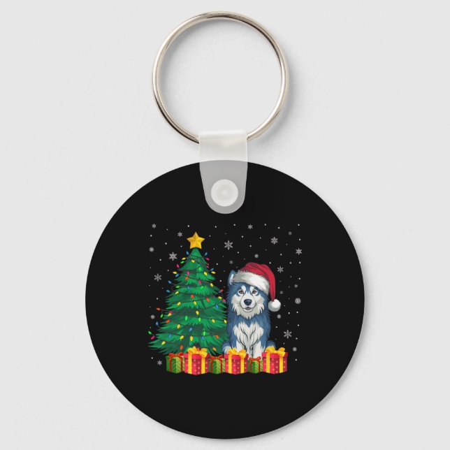 Chaveiro Alaskan Malamute Santa Hat Luzes De Natal D (Frente)
