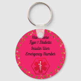 Chaveiro Alerta para diabéticos Personalizado Tipo 1 ou 2