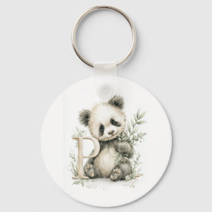 Chaveiro Alfabeto de animais bebês em aquarela fofa Panda