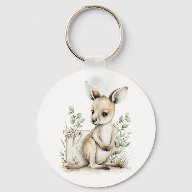 Chaveiro Alfabeto de canguru bebê em aquarela fofa (Frente)