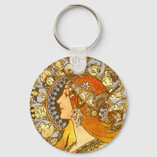 Chaveiro Alfonse Mucha Zodiac Art Nouveau Mulher