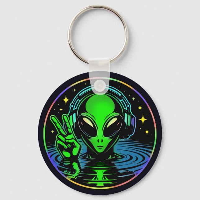 Chaveiro Alienígena em Fones de ouvido que dão Sinal de Paz (Frente)