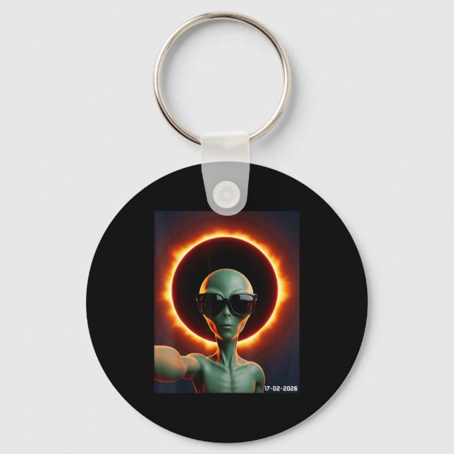 Chaveiro Alienígena Tirando Selfie Com Eclipse Solar 2026 V (Frente)