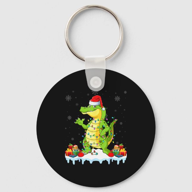 Chaveiro Alligator Wearing Xmas Lights Santa Hat Alligator  (Frente)