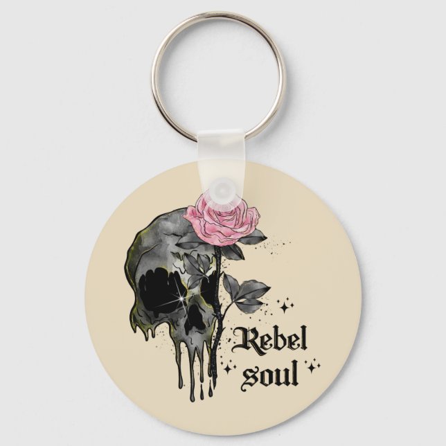 Chaveiro Alma Rebelde - Crânio Gótico com Rosa Rosa Rosa Ro (Frente)