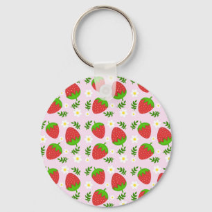 Chaveiro Almofada fofa design contínuo morangos fundo rosa