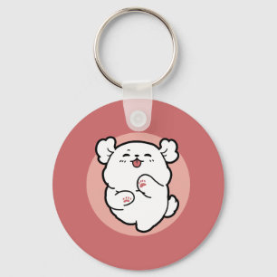 Chaveiro Alô! - Design de Cartoon Feliz de Cachorro Branco