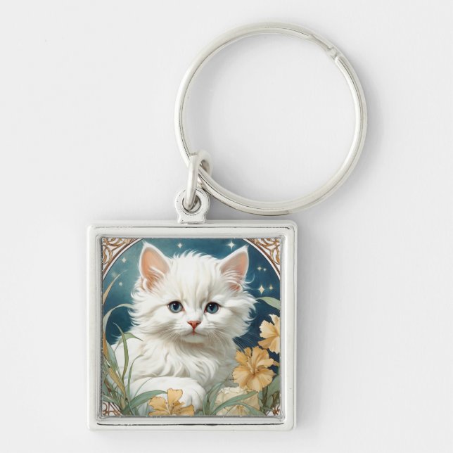 Chaveiro Alphonse Mucha Art Nouveau Kitten (Frente)