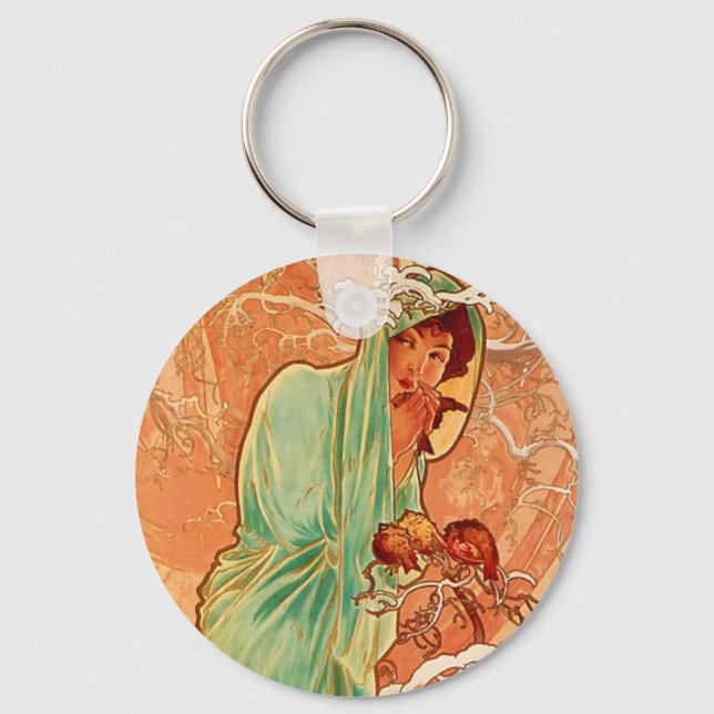 Chaveiro Alphonse Mucha Art Nouveau Winter (Frente)
