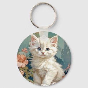 Chaveiro Alphonse Mucha Style White Cat
