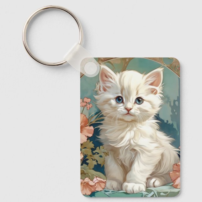 Chaveiro Alphonse Mucha Style White Cat (Frente)
