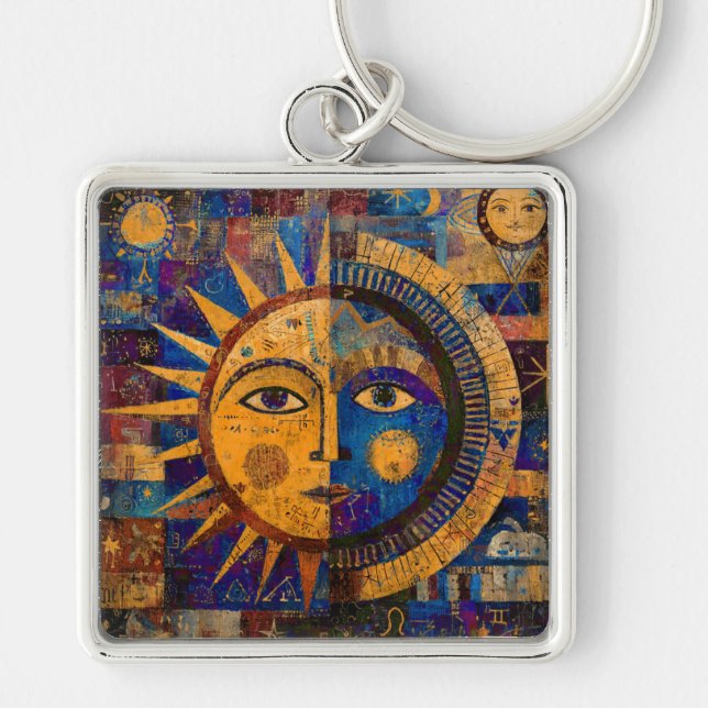 Chaveiro Alquimia Mística Celestial Sol Lua (Frente)
