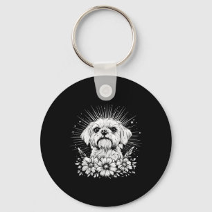 Chaveiro Amante de Cão Maltês Estilo de Tatuagem Retro _1