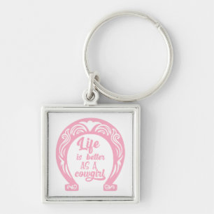 Chaveiro Amante de Cavalo Rosa Rodeio Western Ferradura Cow