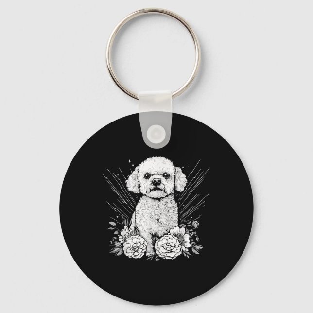 Chaveiro Amante de Estilo de Tatuagem Bichon Frise Retro Ca (Frente)