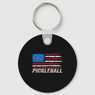 Chaveiro Amante de pickleball bandeira patriótica de pickle