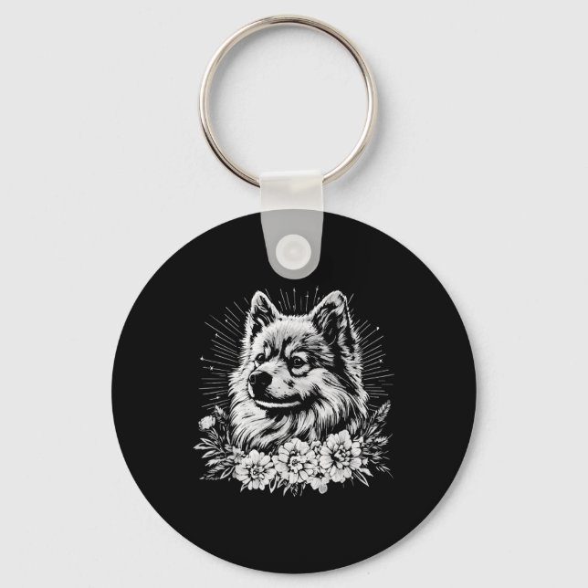 Chaveiro Amante de Tatuagem Estilo Keeshond Retro Cachorro  (Frente)