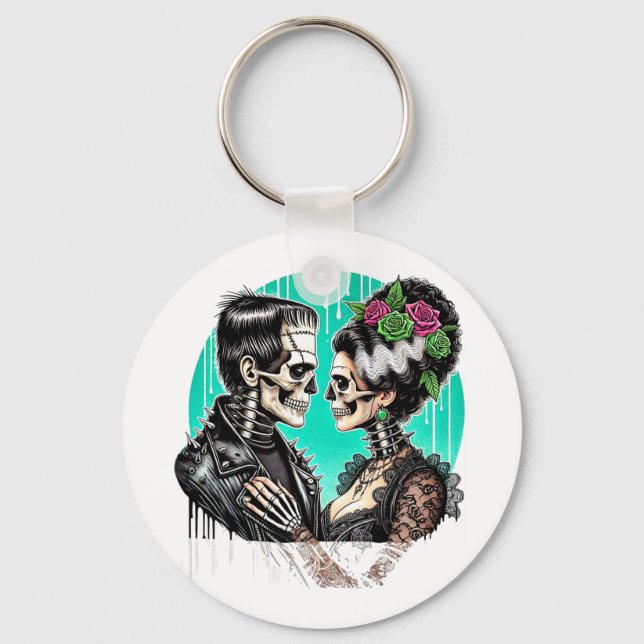 Chaveiro Amantes de Halloween Frankenstein Esqueleto Para H (Frente)