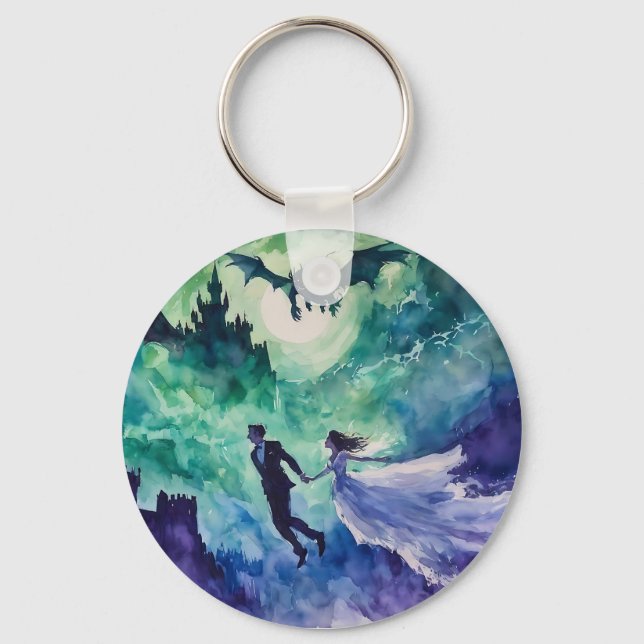 Chaveiro Amantes Voantes - Pintura Por Aquarela (Frente)