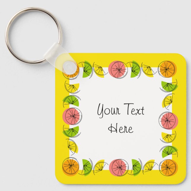Chaveiro Amarelo Citrus Quadrado Alumínio de Texto em dupla (Frente)