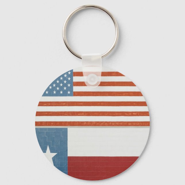 Chaveiro American and Texas Flag USA Red White and Blue (Frente)