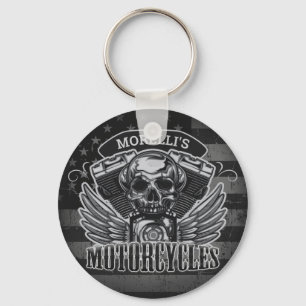 Chaveiro American Biker ADD NAME Skull V-Twin