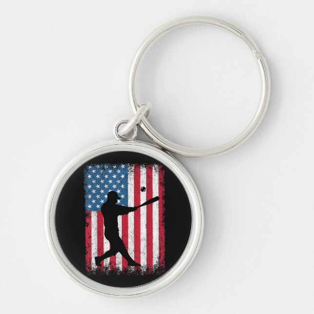 Chaveiro American Flag Baseball Team Presente para Men Boys (Frente)