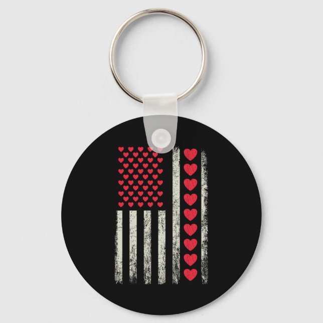 Chaveiro American Flag With Hearts Valentine S Day  (Frente)