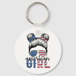 Chaveiro American Girl 4 de Julho Coque Desgrenhado Bandeir