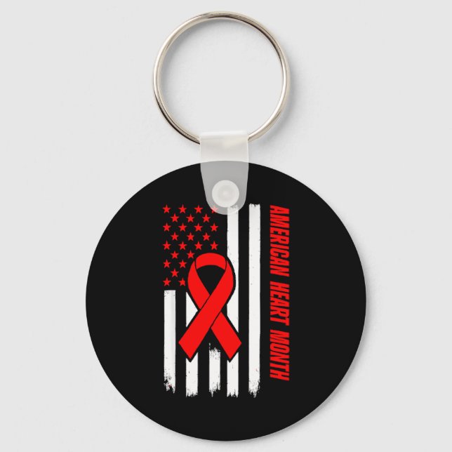 Chaveiro American Heart Disease Awareness Month Ribbon Red  (Frente)