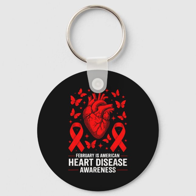 Chaveiro American Heart Disease Awareness Month Ribbon Red  (Frente)
