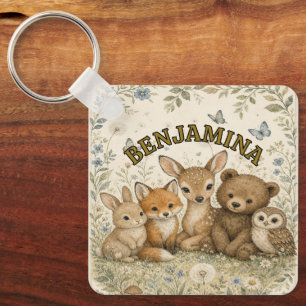 Chaveiro Amigos da Floresta de Madeira Personalizado Quadra