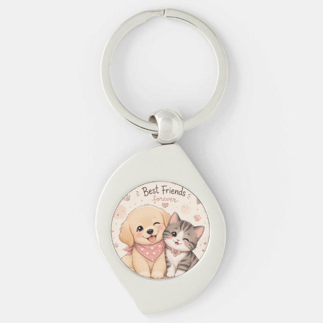 Chaveiro Amigos Para Sempre Pulseira de Cachorrinho e Gatit (Frente)