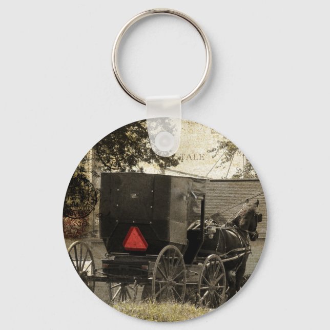 Chaveiro Amish Horse e Buggy Sepia Postcard Arte Digital (Frente)