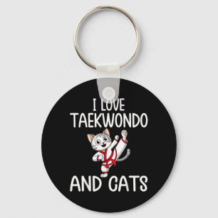 Chaveiro Amo Taekwondo e Gatos - Gato de Artes Marciais de 