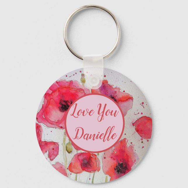 Chaveiro Amo-Te A Chamar Red Poppies Watercolor Key Ring (Frente)