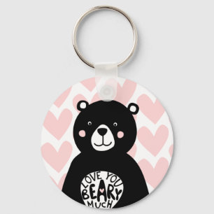 Chaveiro Amo você Beary Muito Urso Preto Coração Rosa Citaç